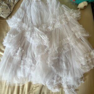 White Tulle Tiered Ruffle Cloud Maxi Skirt